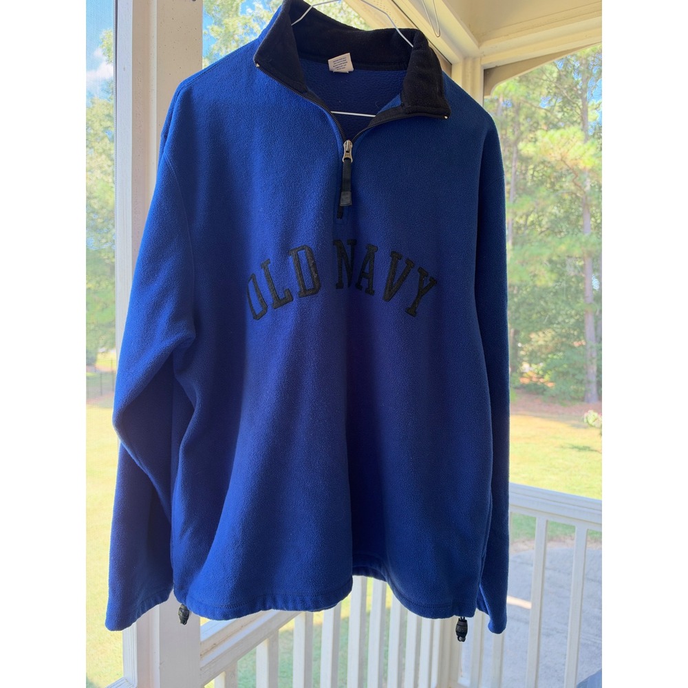 Old Navy Mens XL Blue 1/4 Zip Fleece Pullover Embroidered Logo Mock Neck Vintage